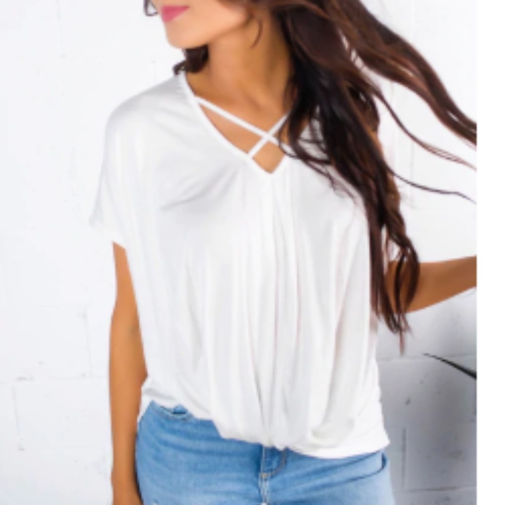 NWT Crossfront Twist Top White Tee